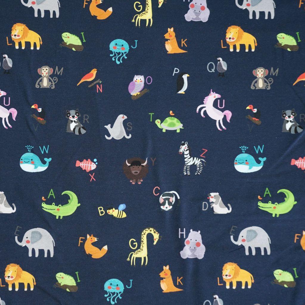 Baumwolljersey Tiere Alphabet Buchstaben ABC